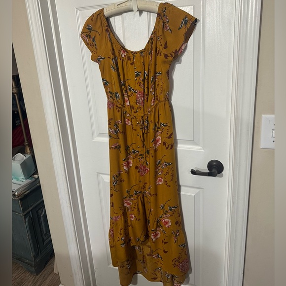 indigo Rose Dresses & Skirts - Elegant Floral Mustard Maxi Dress